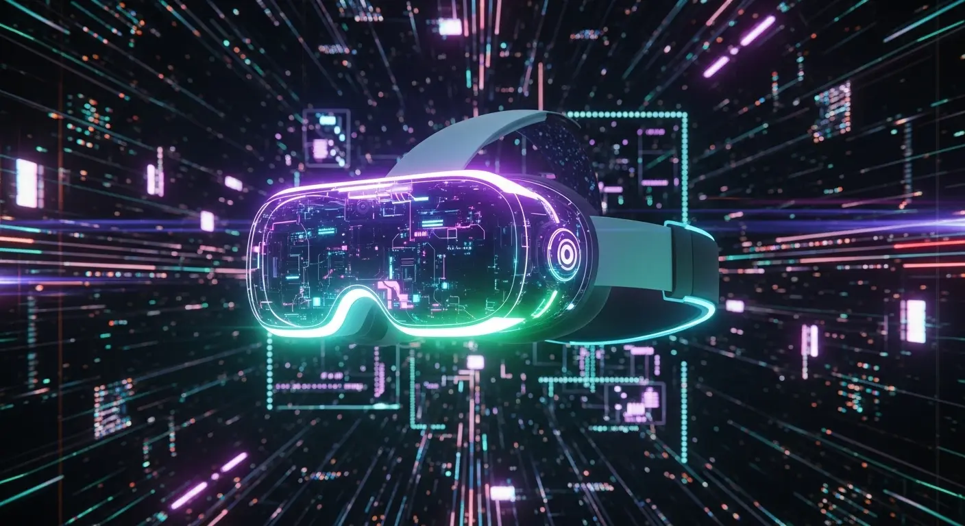 A stylized image of the Apple Vision Pro headset floating against a dark, abstract background, representing an AI's perspective on the device.