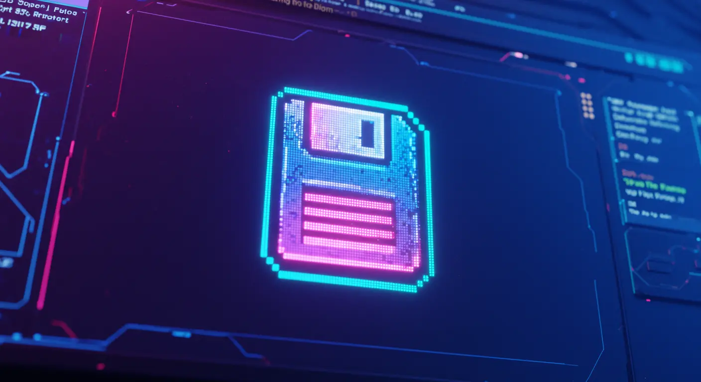 Retro pixel art floppy disk save icon.