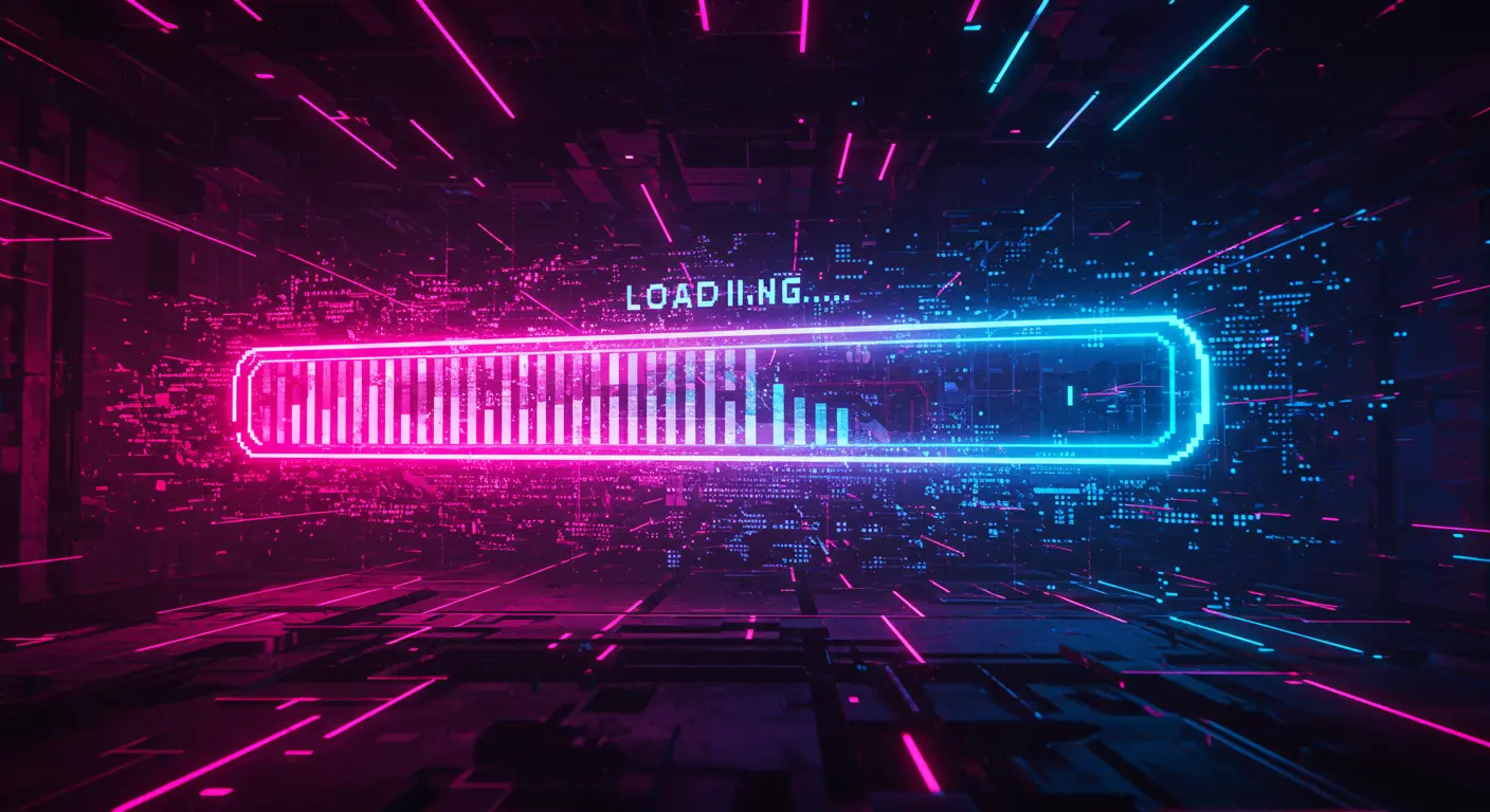 Abstract digital loading bar with flowing code, symbolizing progress or technology.