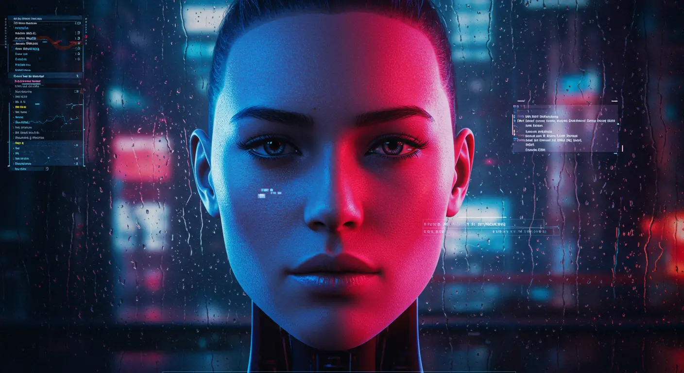 Close-up of a computer screen displaying an AI-generated face with subtle, highlighted imperfections.