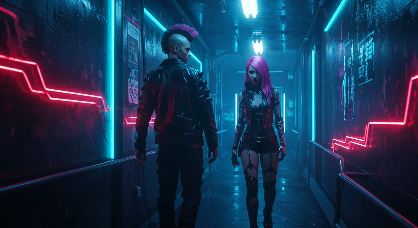 Two people in a narrow hallway awkwardly mirroring each other, trying to pass, illustrating social awkwardness and nonverbal negotiation.