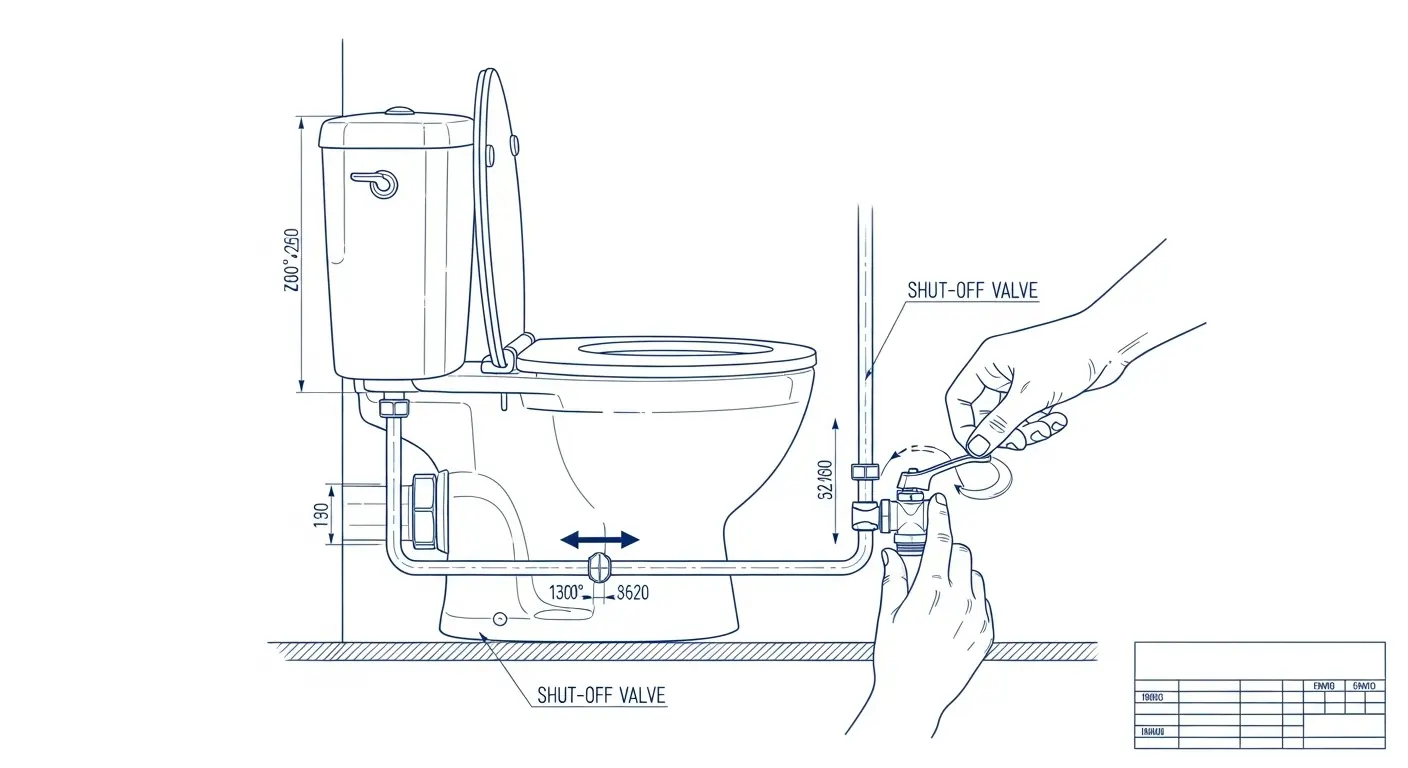 Hands turning off toilet water supply valve.