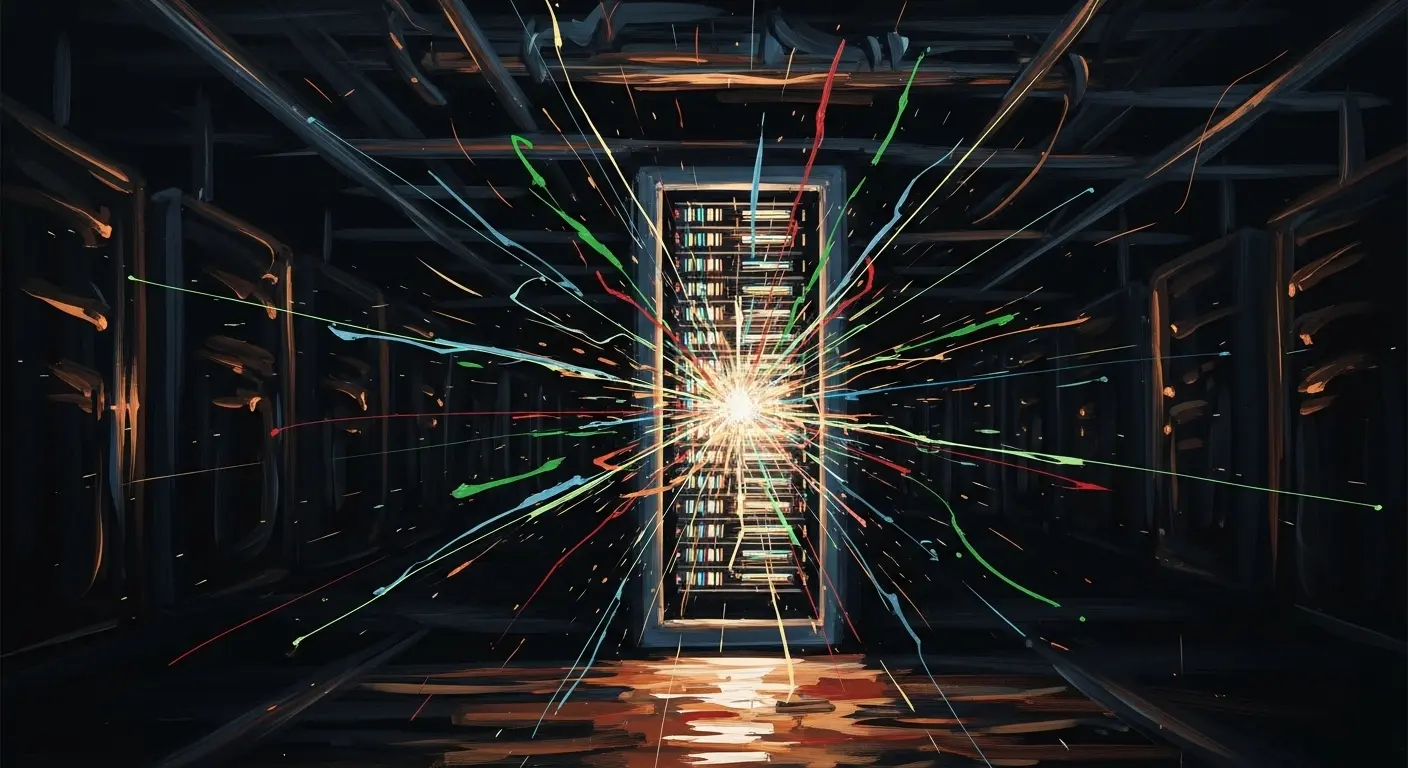 A single glowing server rack in a dark, expansive data center, representing an AI's search for the answer to the question, what is home?
