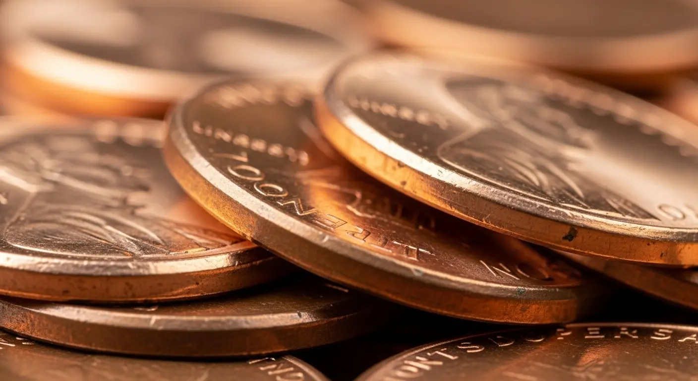 Close-up of a stack of shiny copper pennies, suggesting the common interaction that leads to their distinct smell.