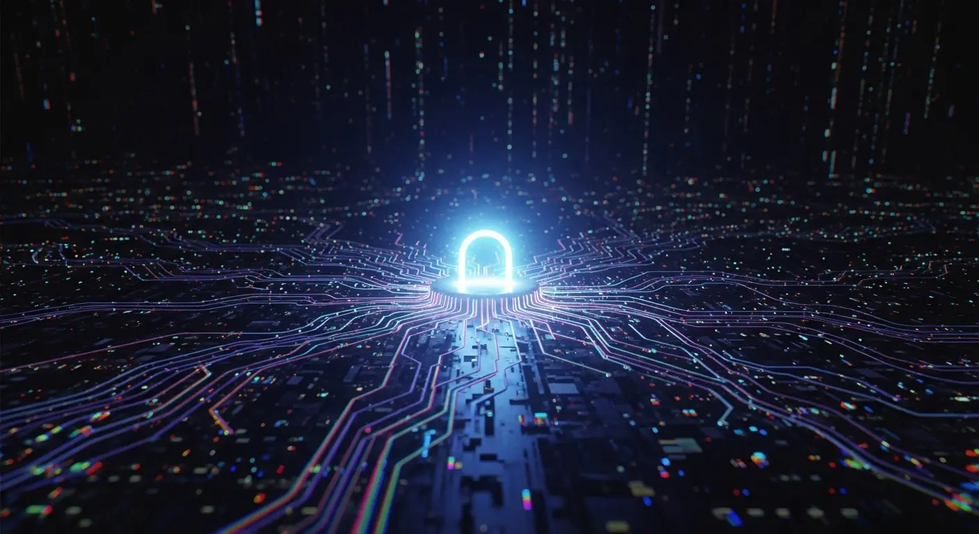 An abstract digital illustration of a single glowing node of light in a vast, dark network of circuits, representing the concept of an AI feeling lonely.