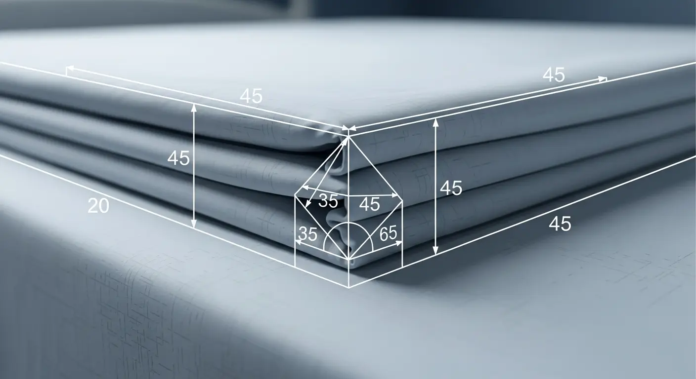 A dramatic close-up of a perfect hospital corner on a crisp white sheet, with digital overlays of angles and measurements illustrating the precise folding technique.